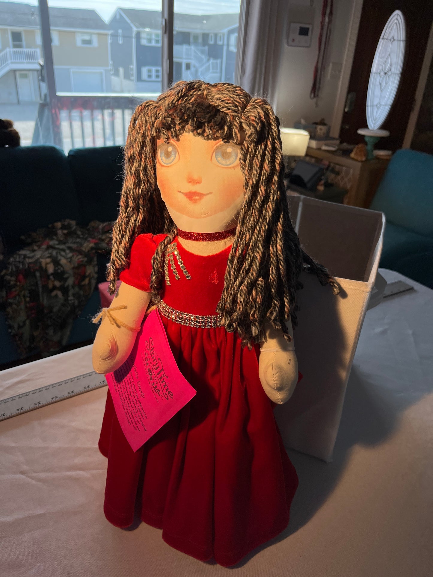 18” cotton Posable doll in red velvet gown custom face 0044