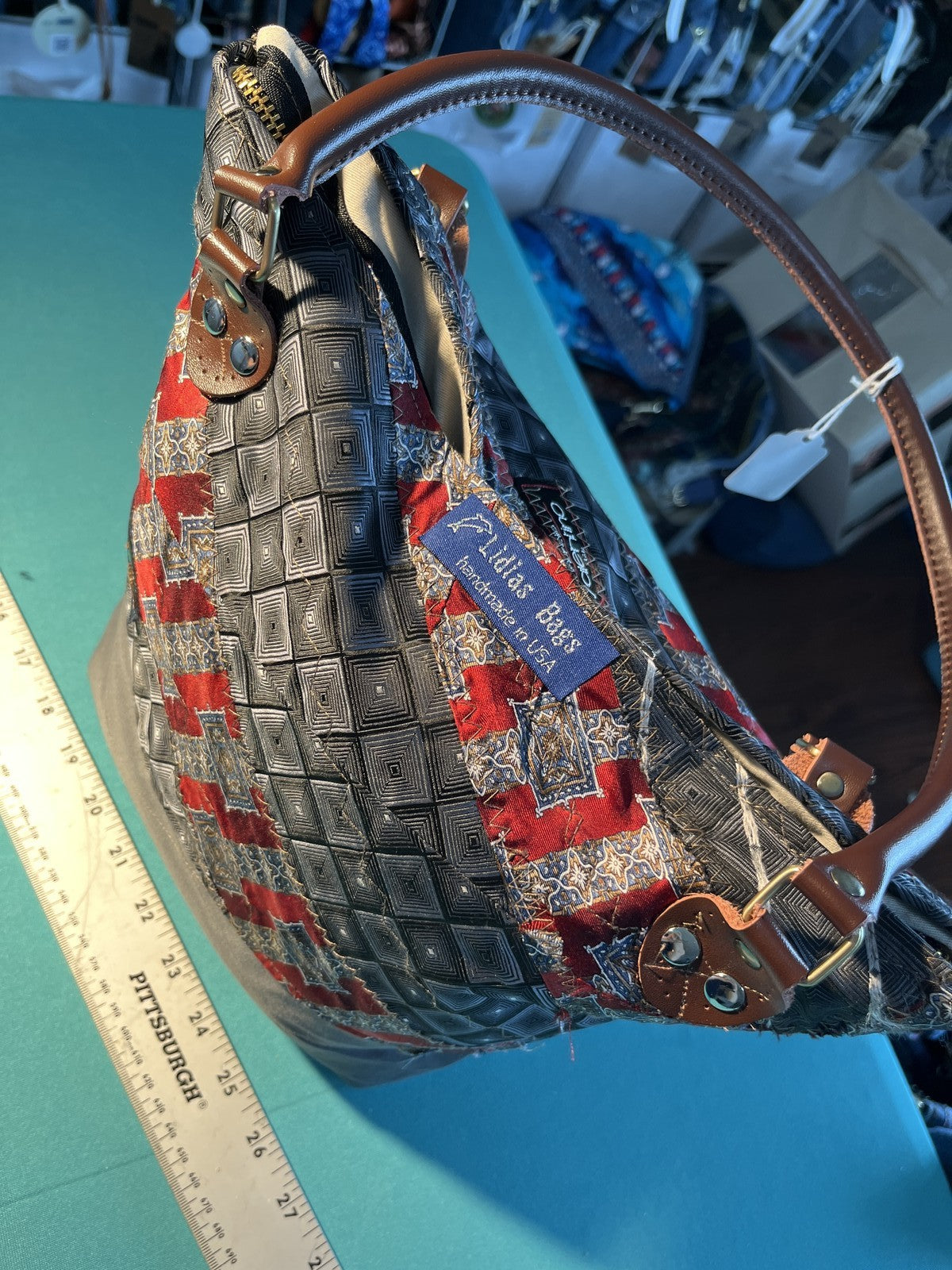 Lidias Bag Handmade USA Patchwork Hobo Shoulder Bag Multicolored Faux Leather