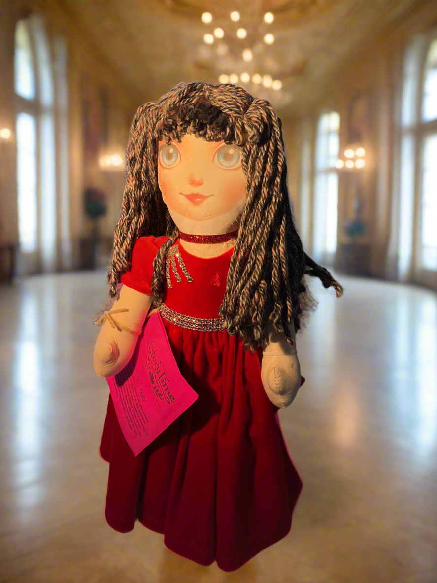 18” cotton Posable doll in red velvet gown custom face 0044