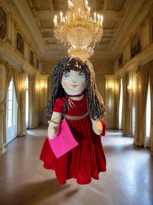 18” cotton Posable doll in red velvet gown custom face 0044